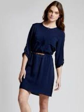 Skies Are Blue Delaine navy belted shirt dress. PM